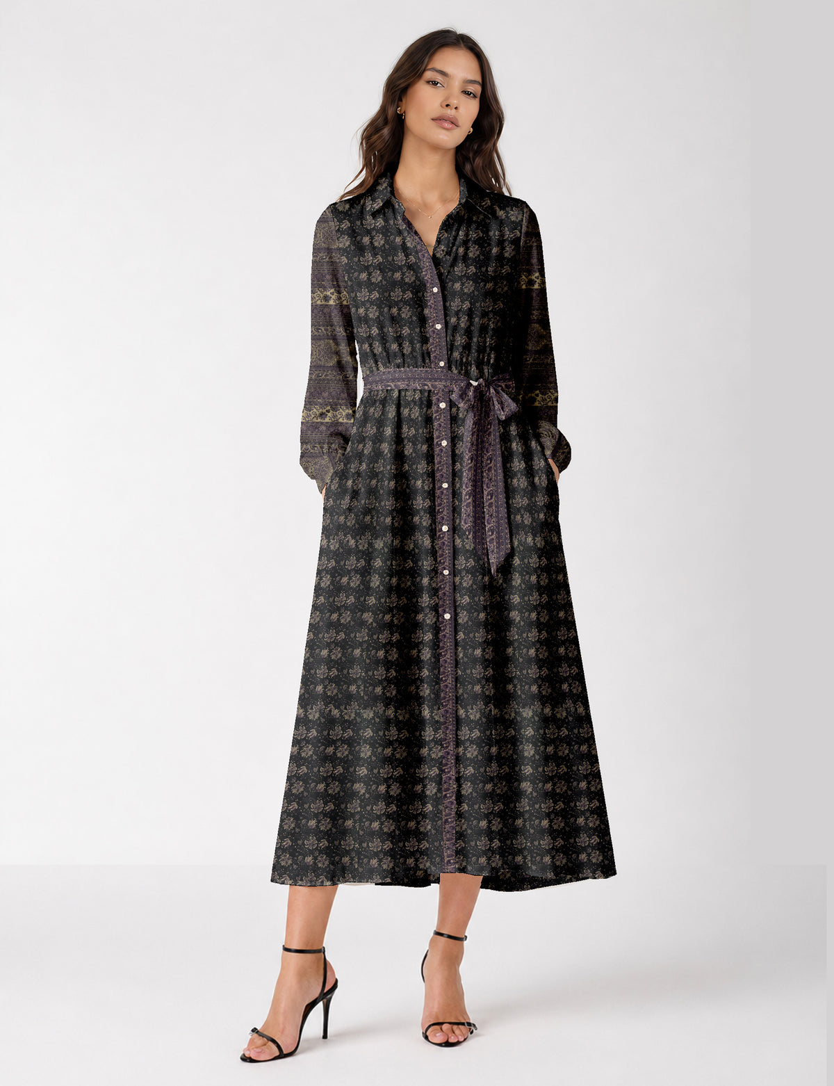 Long shirt dress - Black Tropical