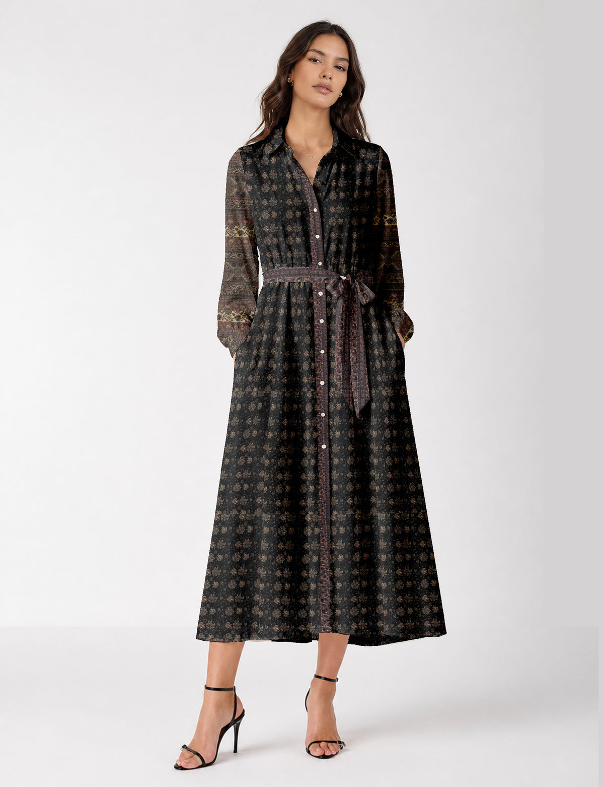 Long shirt dress - Black Tropical