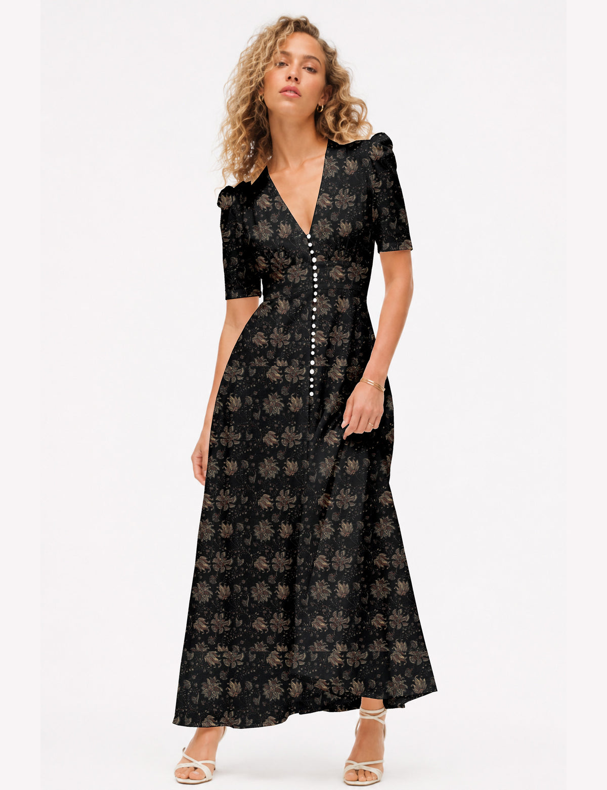Maxi romantic dress - Black Tropical