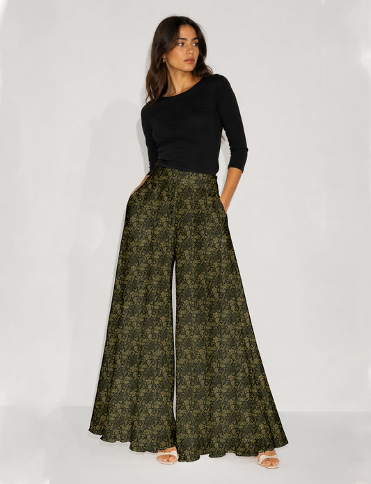 Wide Leg Palazzo Trousers - Black Tropical