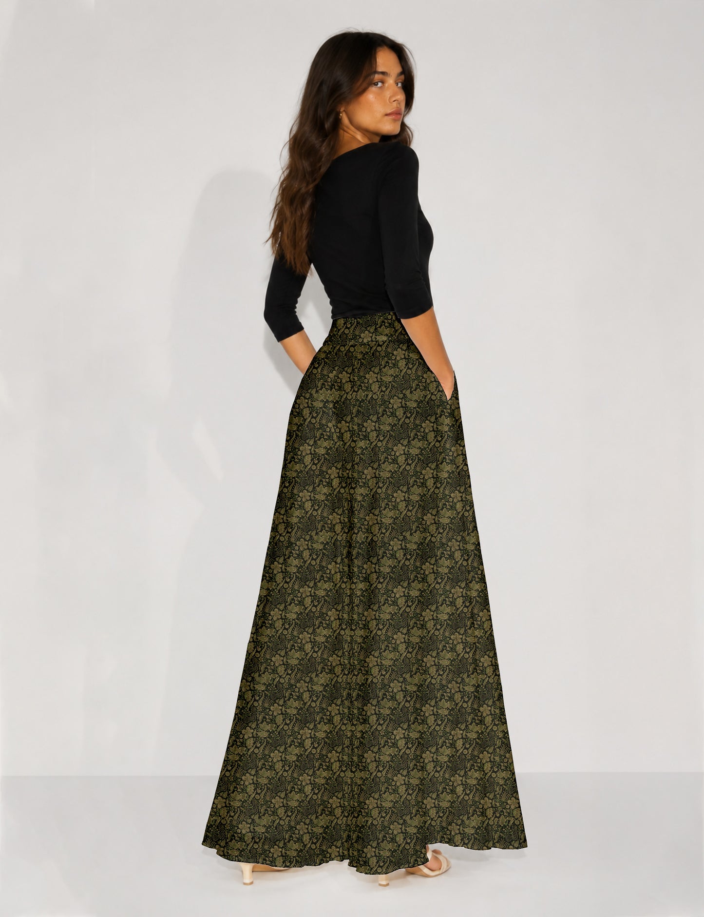 Wide Leg Palazzo Trousers - Black Tropical