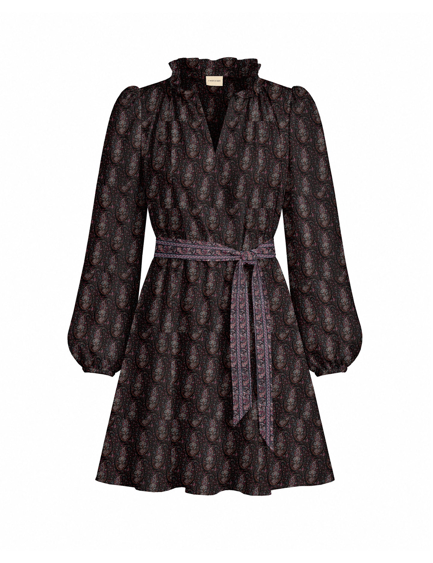 Swing dress with belt - Black Tropical