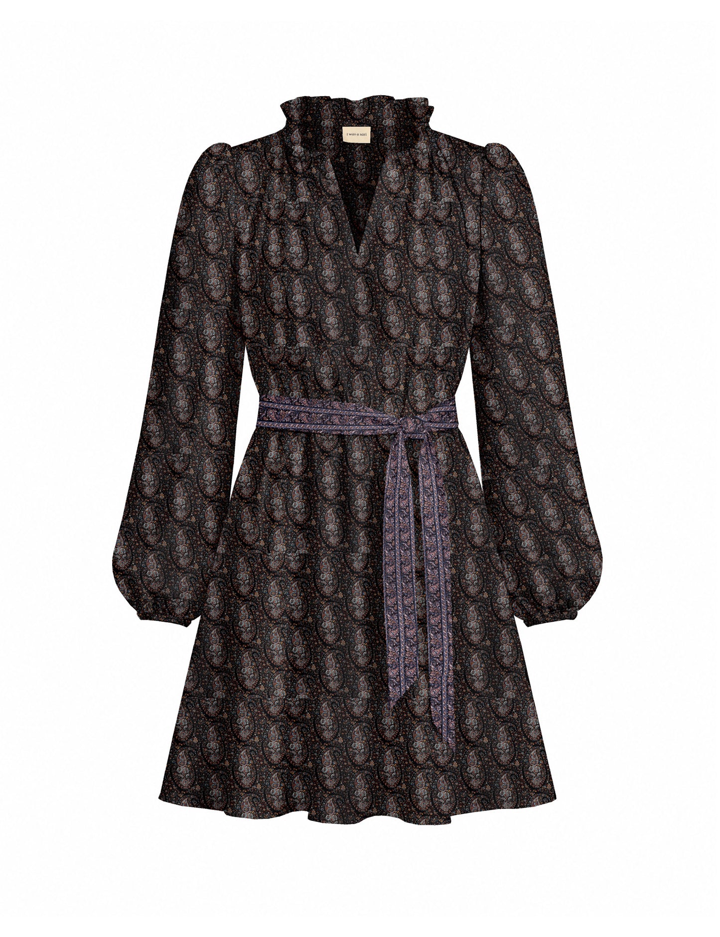 Swing dress with belt - Black Tropical