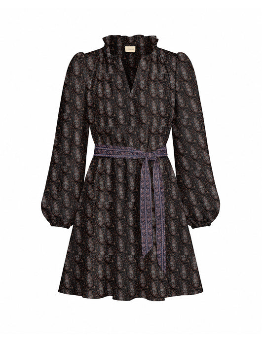 Swing dress with belt - Black Tropical