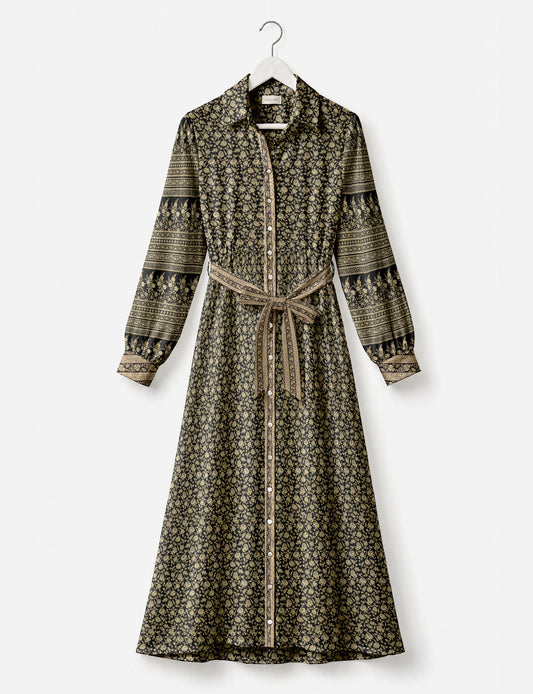 Long shirt dress - Black Tropical