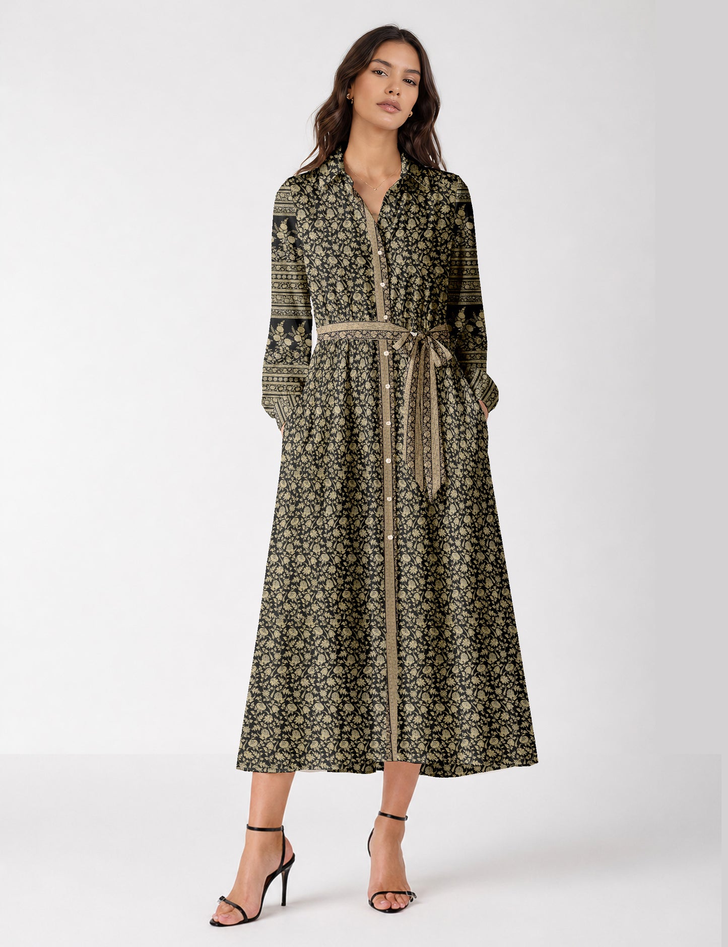 Long shirt dress - Black Tropical
