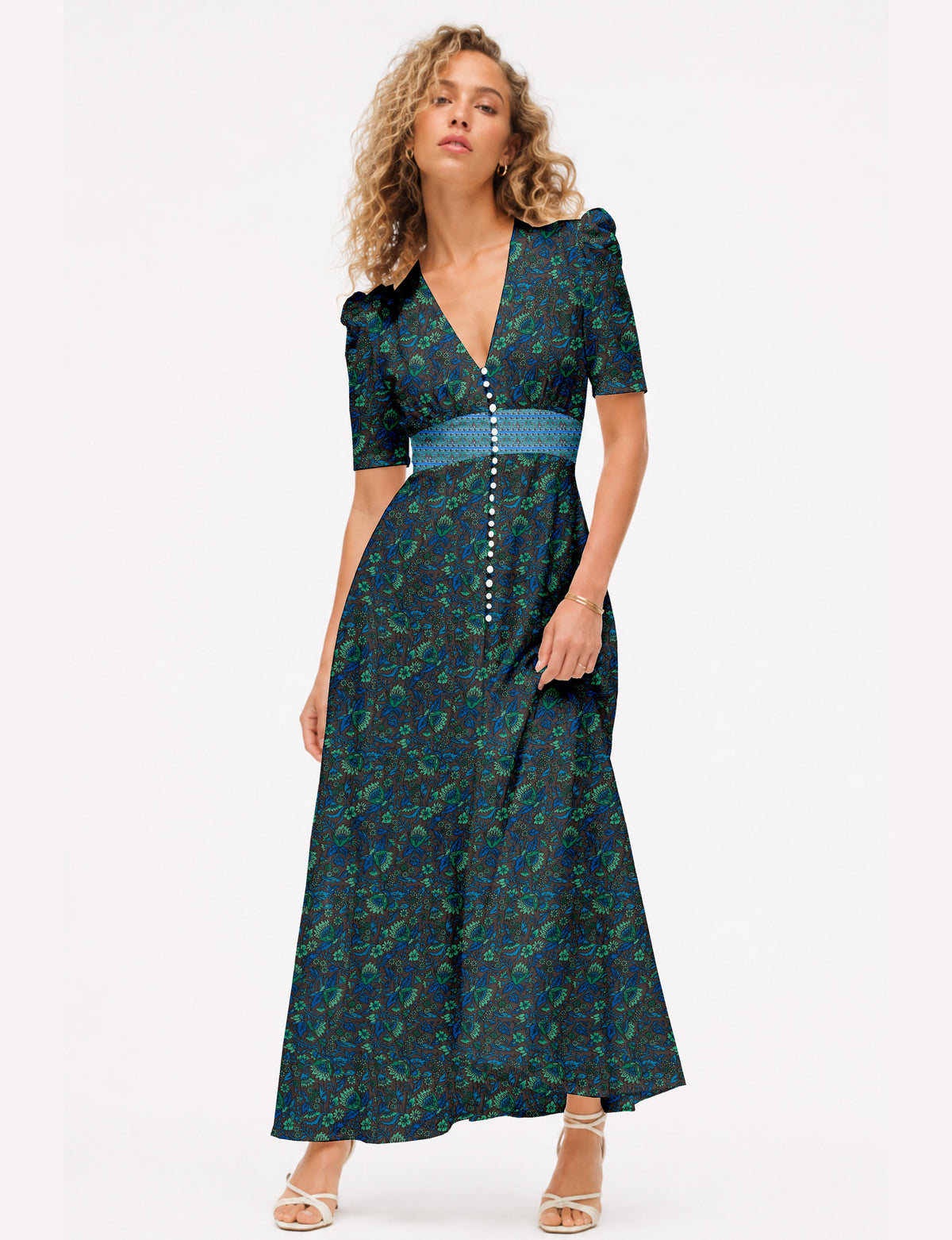 Maxi romantic dress - Blue Floral