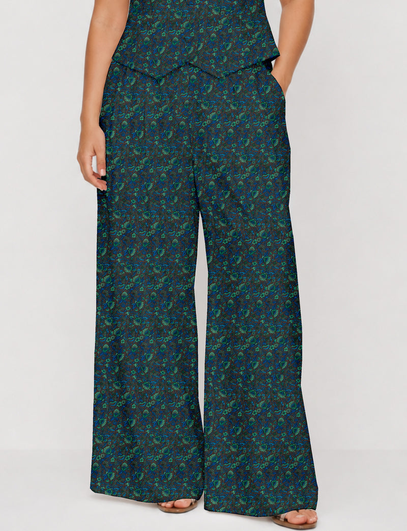 Wide leg pleated trouser - Blue Floral