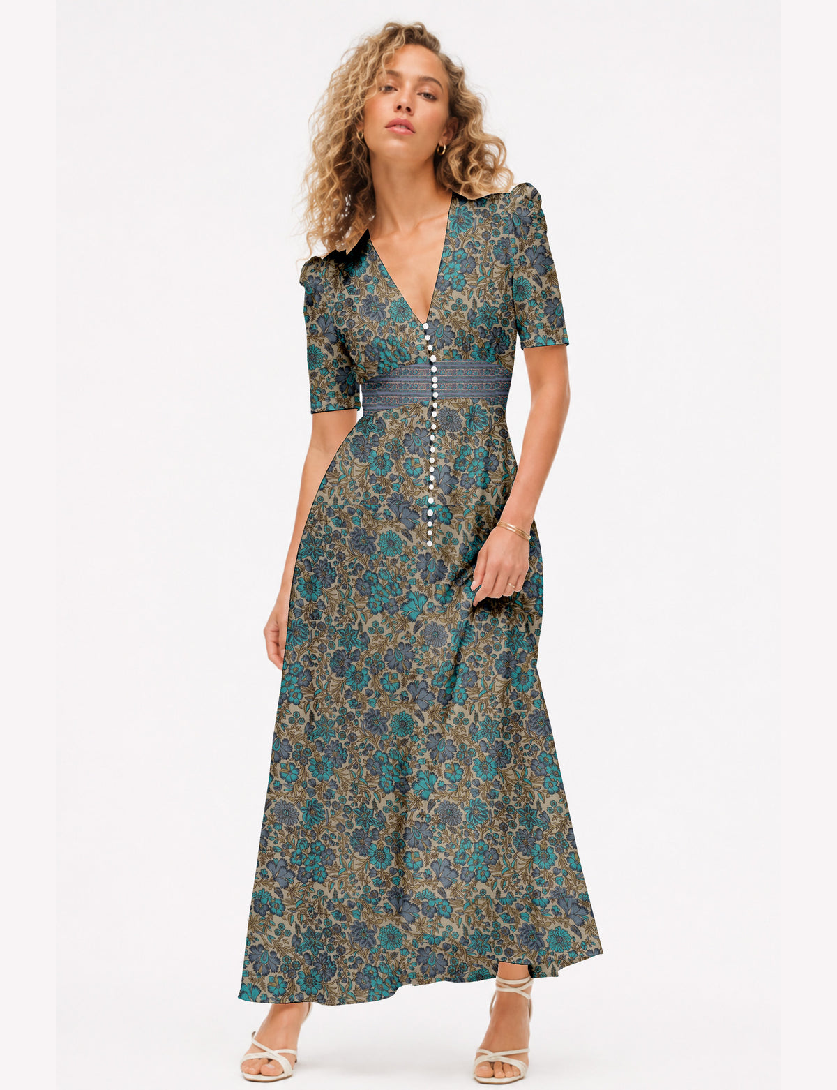 Maxi romantic dress - Blue Floral