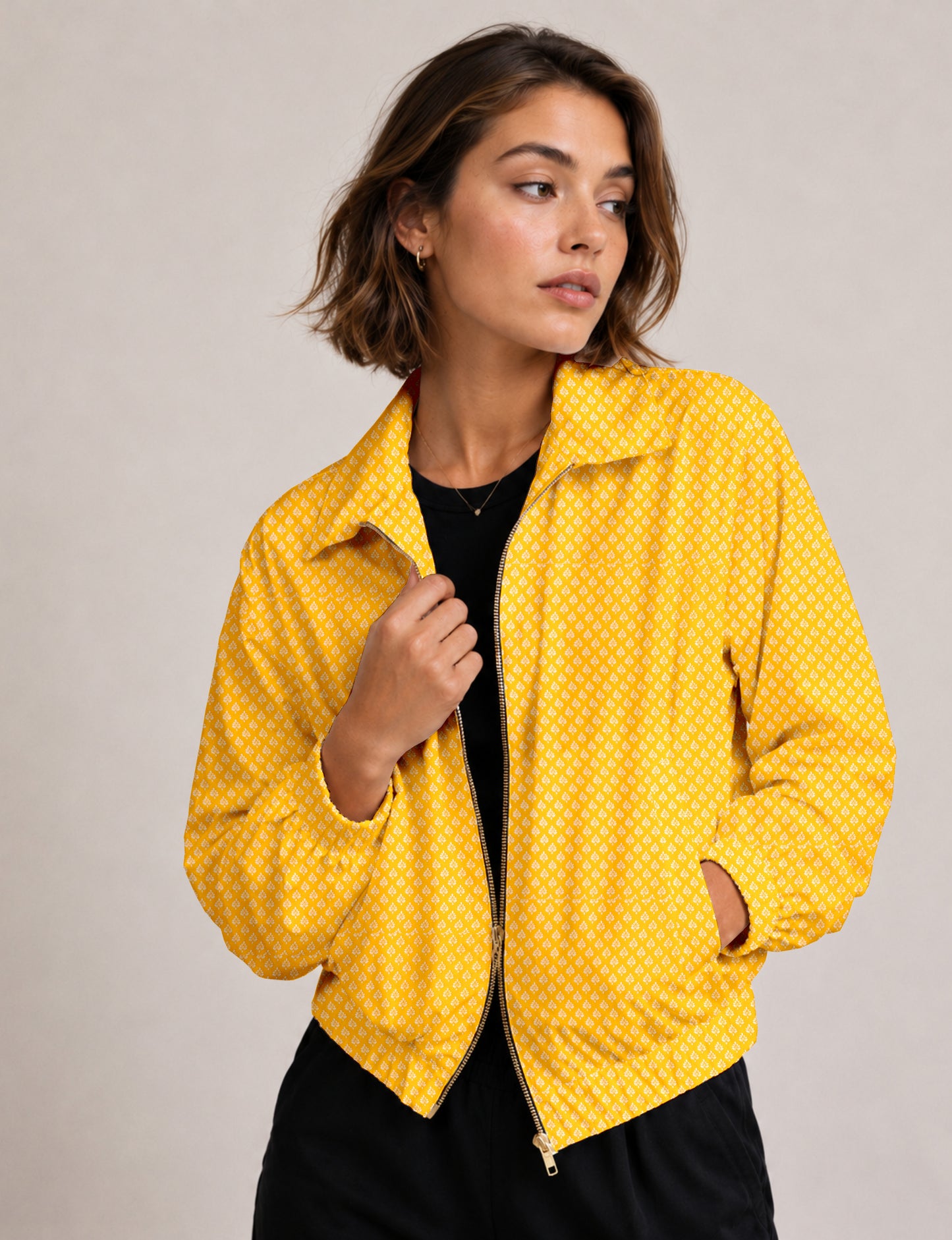 Bomber Jacket - Yellow Floral