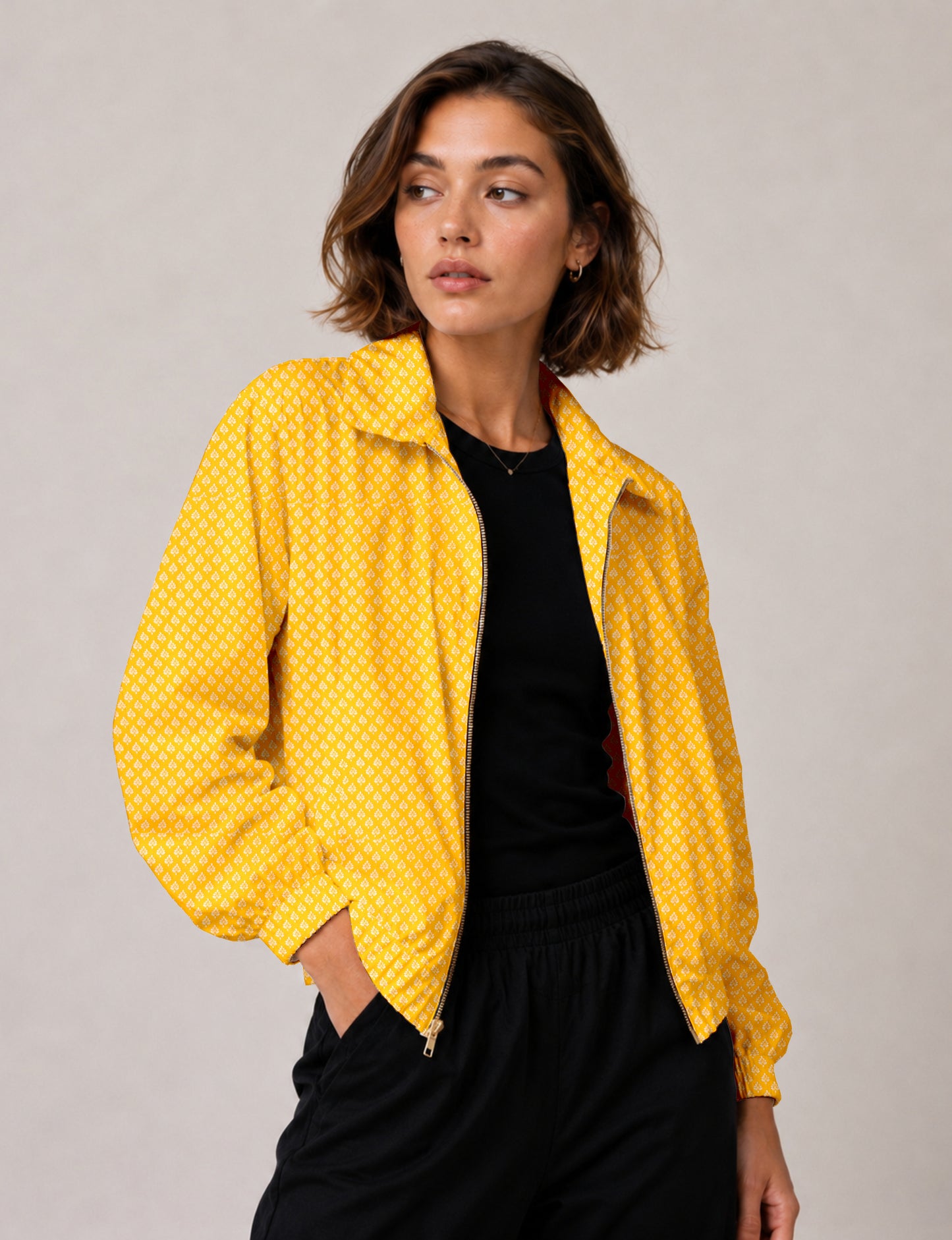 Bomber Jacket - Yellow Floral