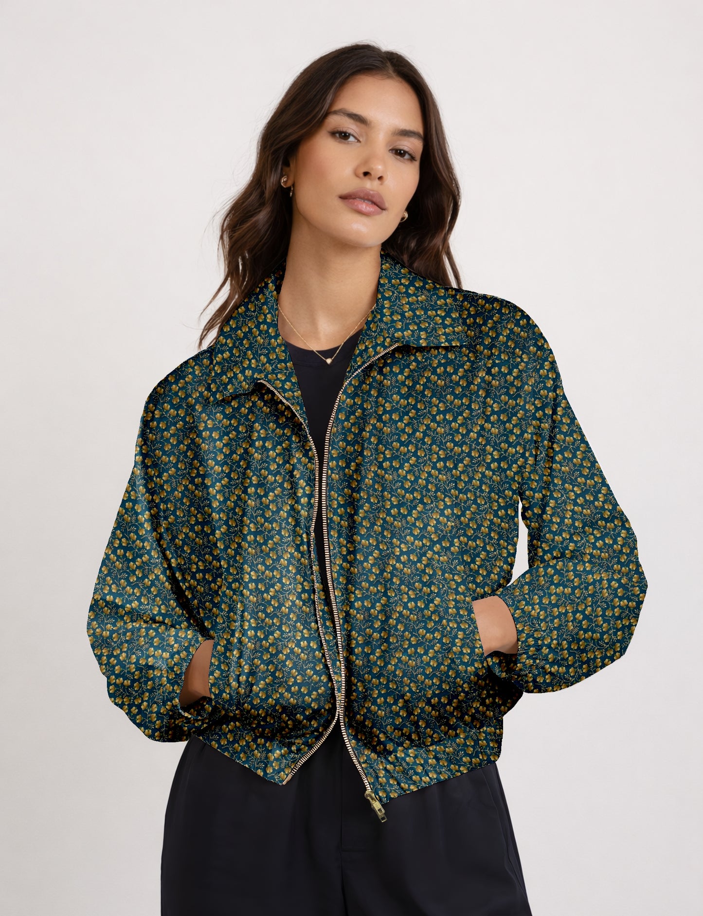 Bomber Jacket - Green Floral