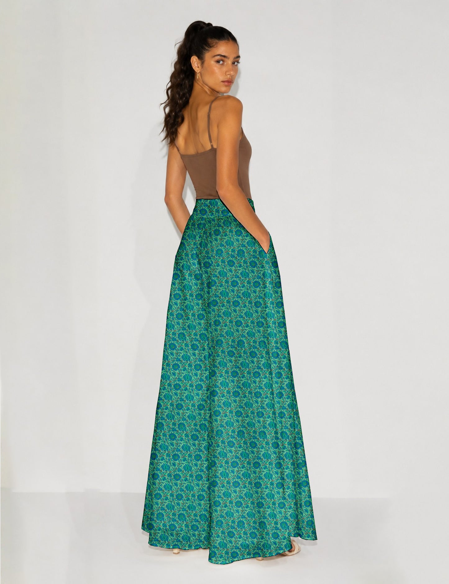 Wide Leg Palazzo Trousers - Blue Floral