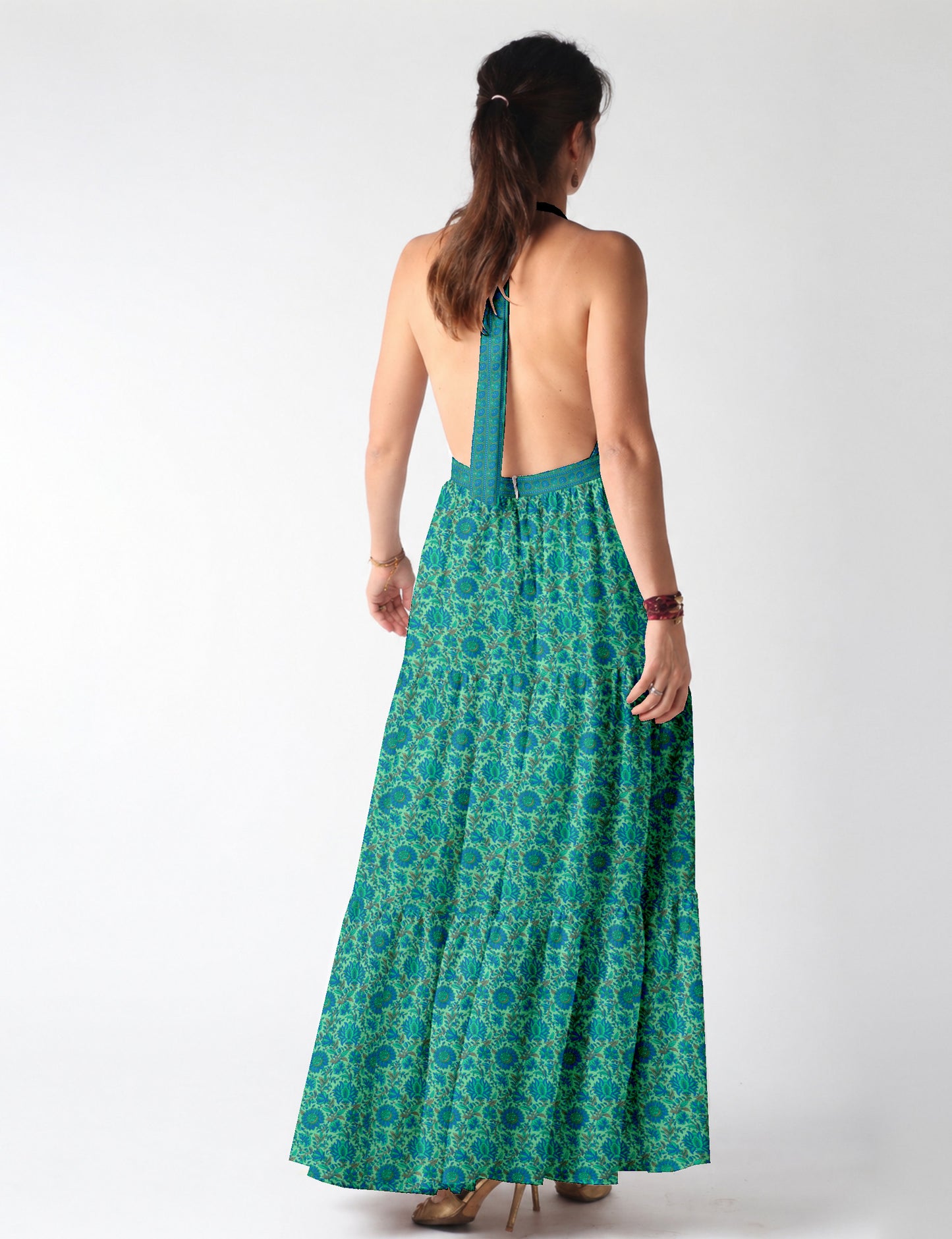 Flowy maxi tiered dress for vacations, brunch, and evening wear