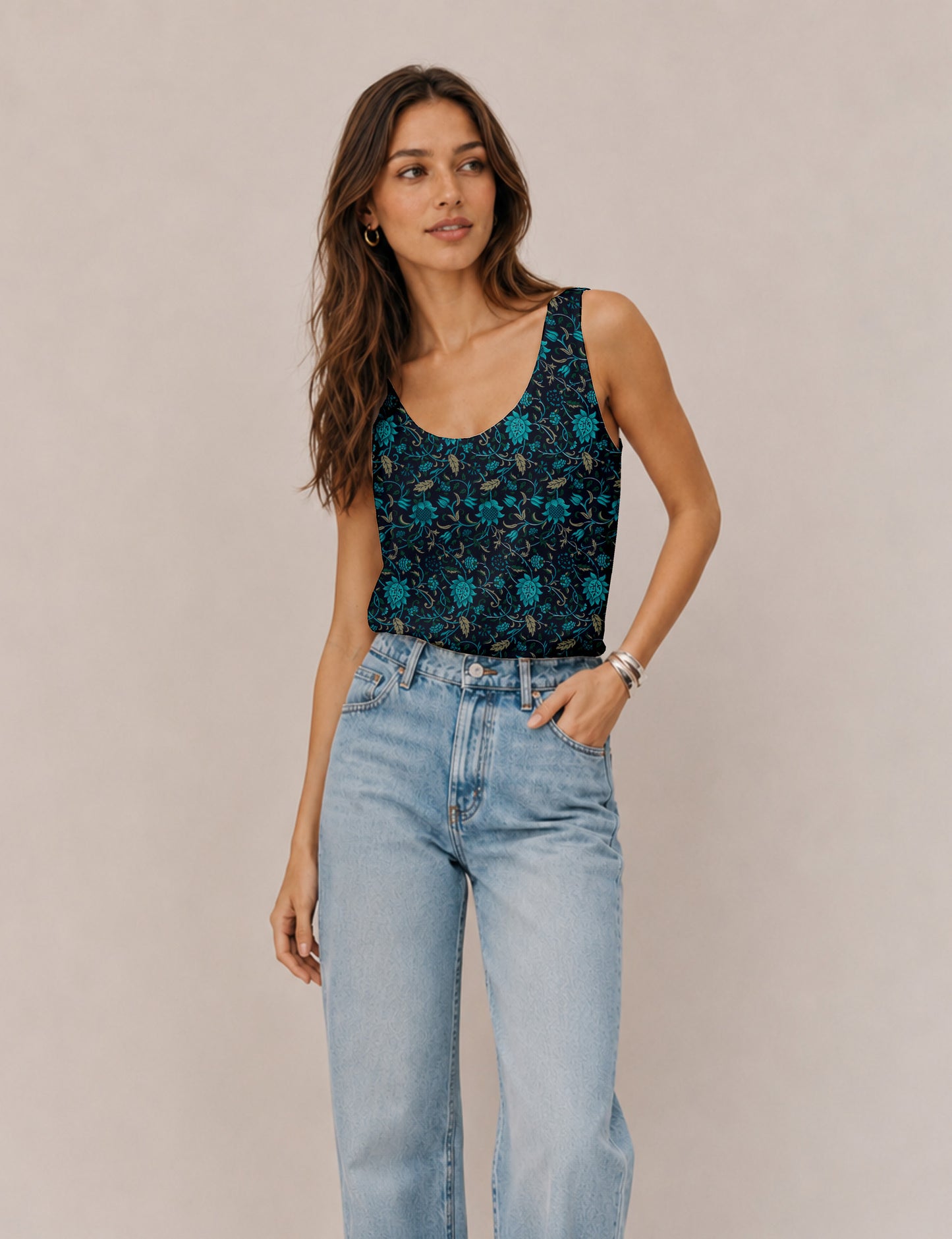 Sleeveless blouse - Blue Floral