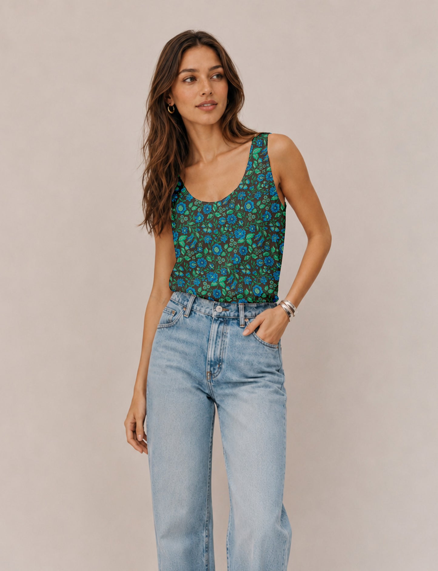 Sleeveless blouse - Blue Floral
