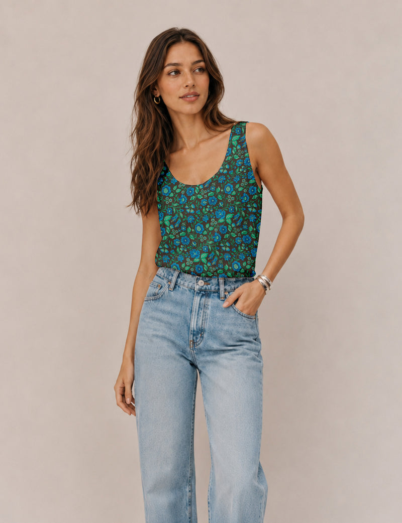Sleeveless blouse - Blue Floral