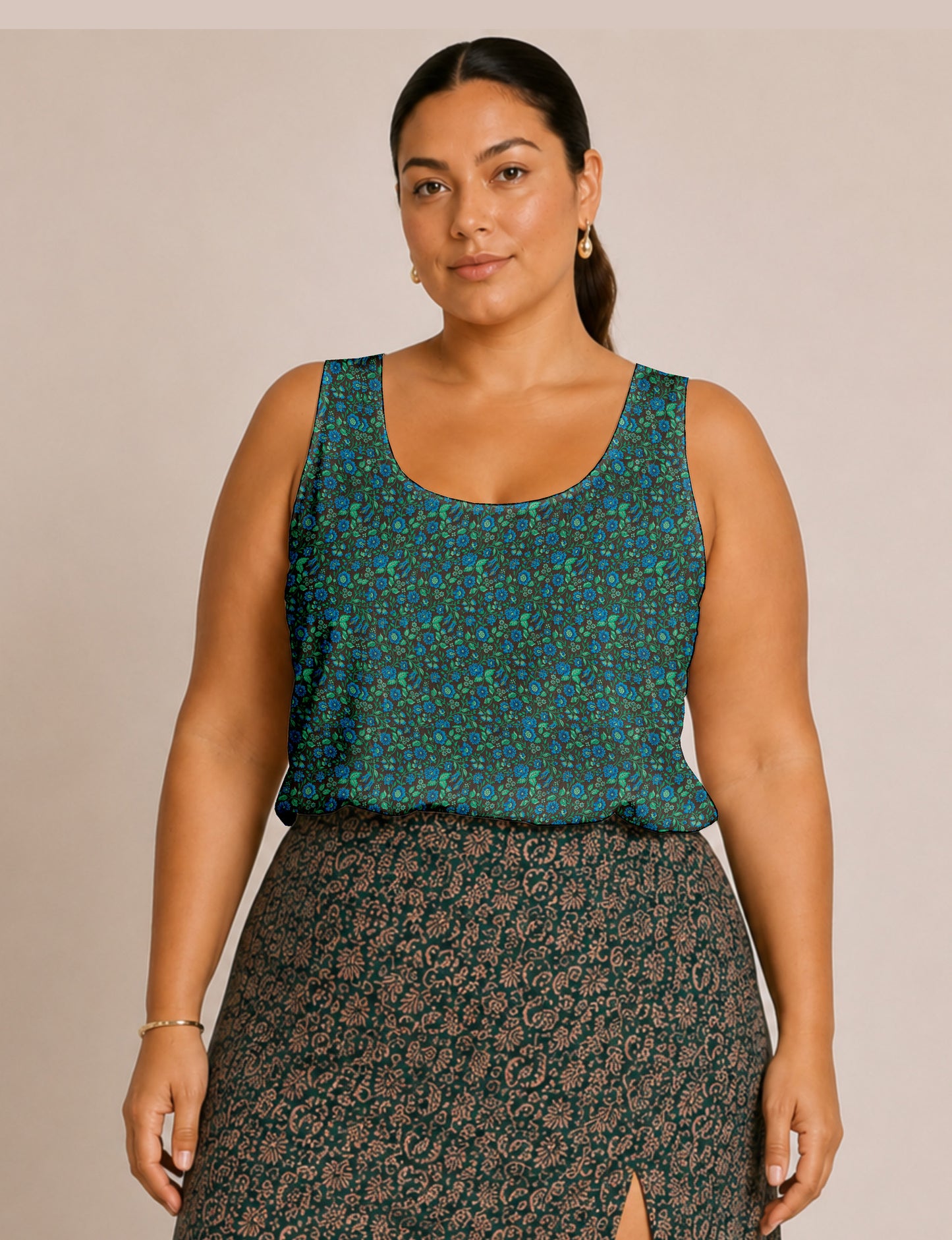 Sleeveless blouse - Blue Floral