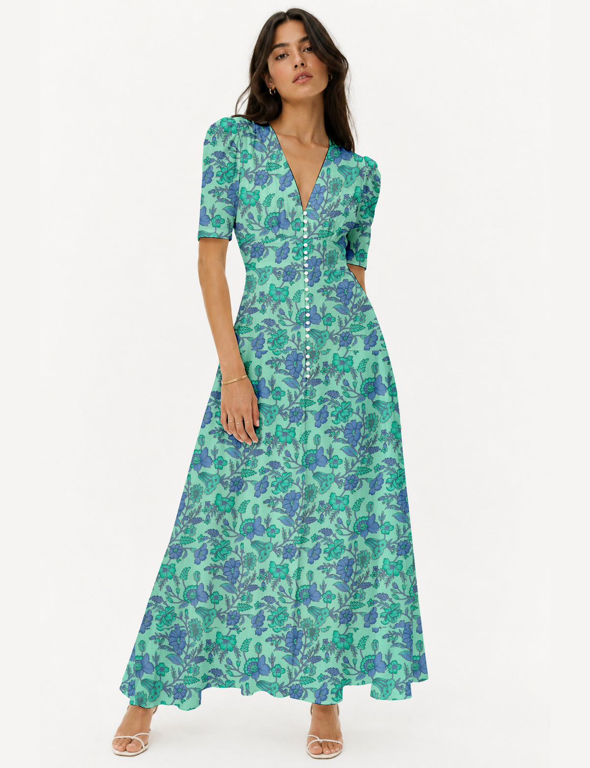 Maxi romantic dress - Blue Floral