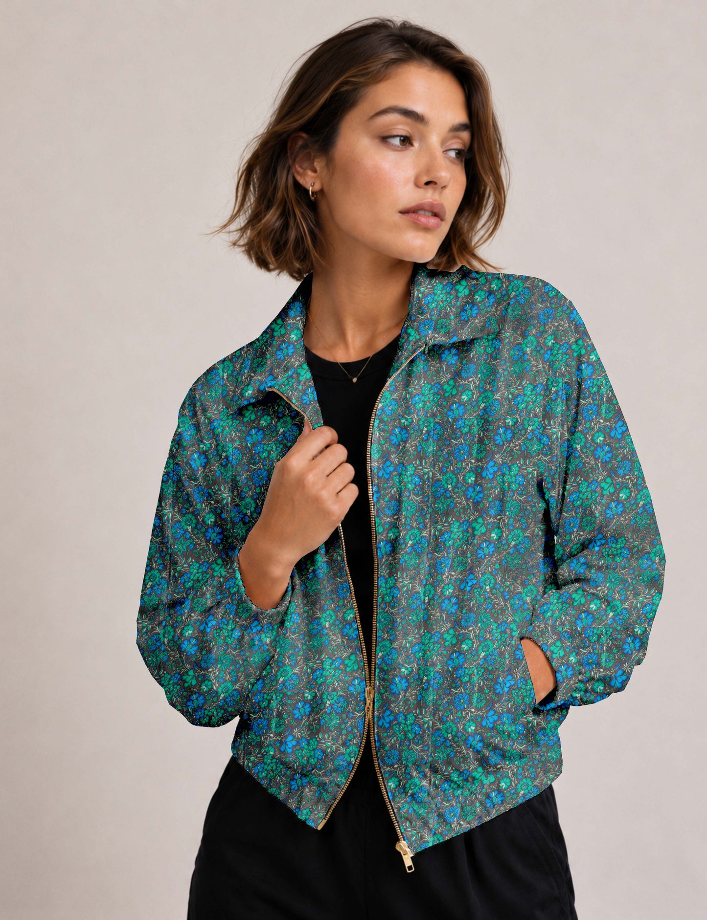 Bomber Jacket - Blue Floral