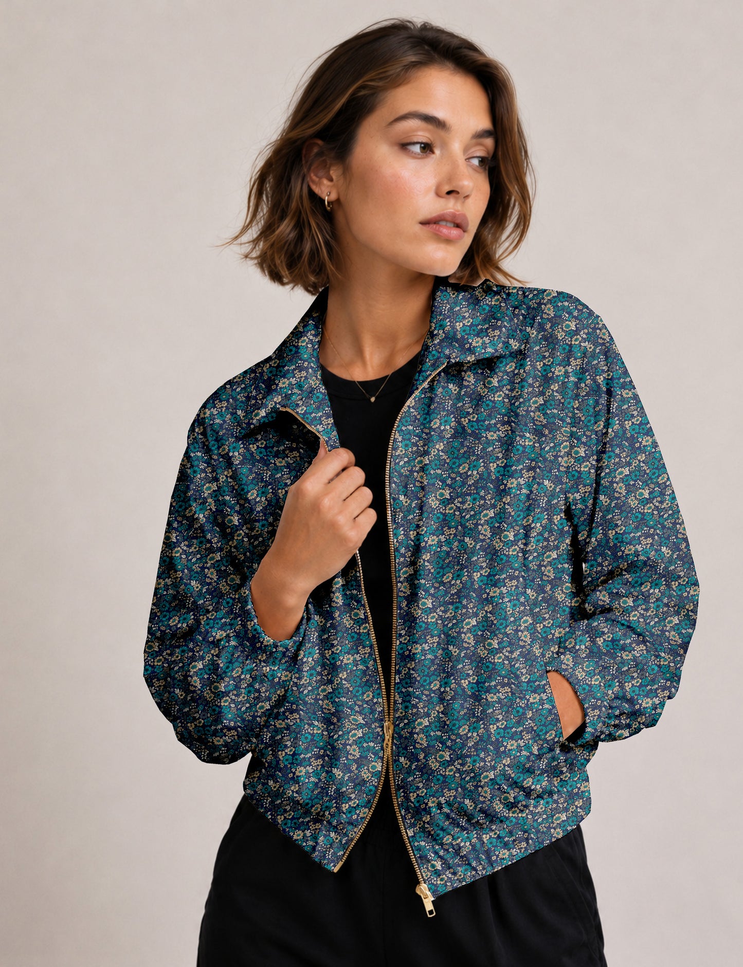 Bomber Jacket - Blue Floral