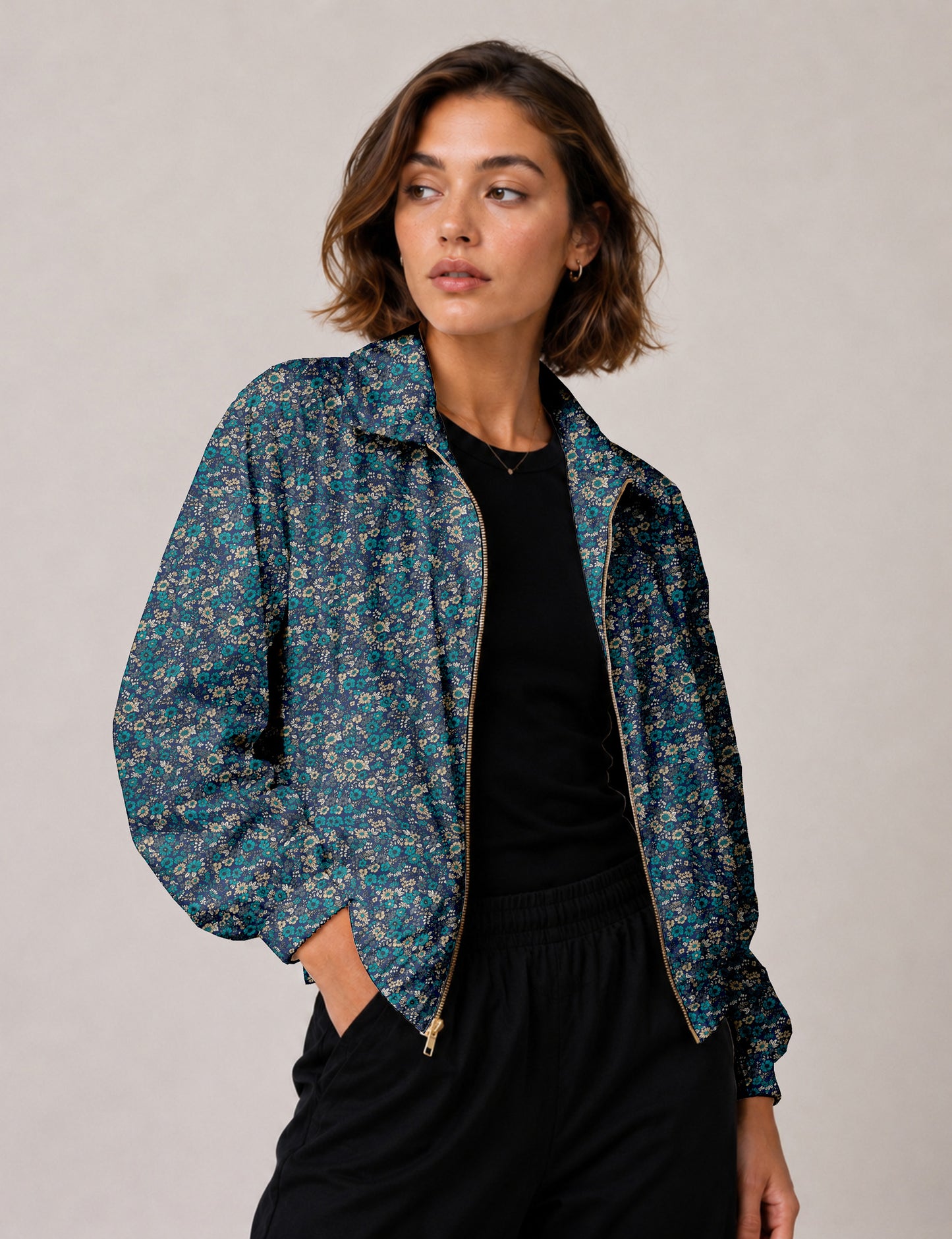 Bomber Jacket - Blue Floral