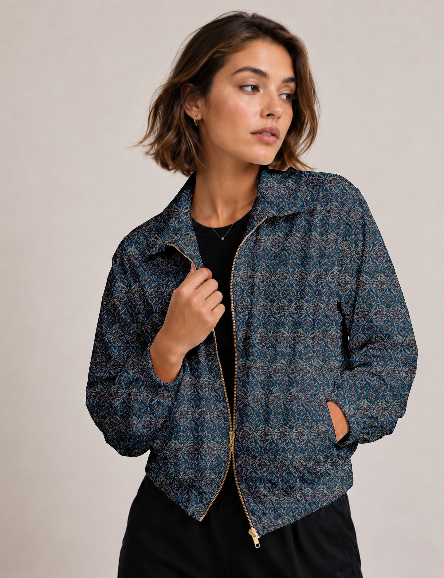 Bomber Jacket - Blue Indian Ethnic