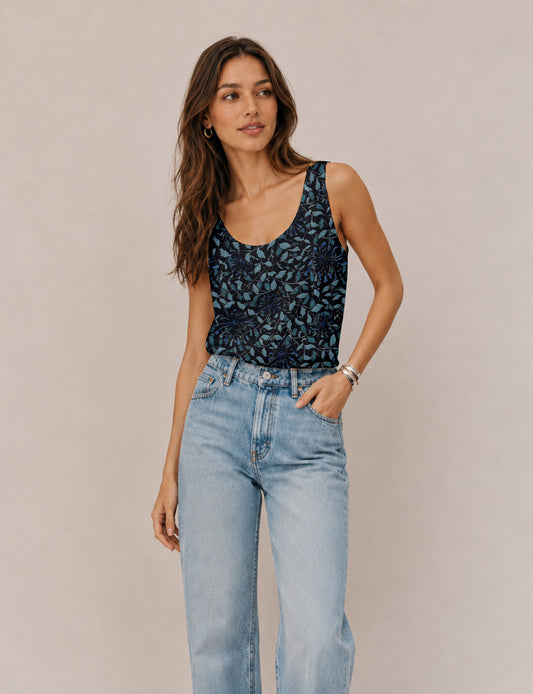 Sleeveless blouse - Blue Leaves