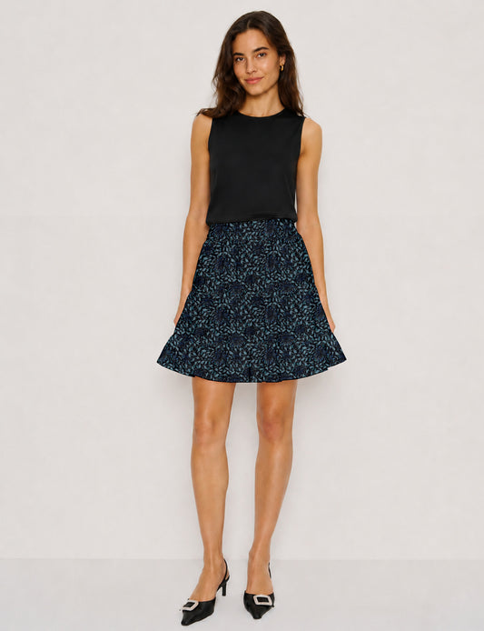 Short tiered skirt - Blue Leaves