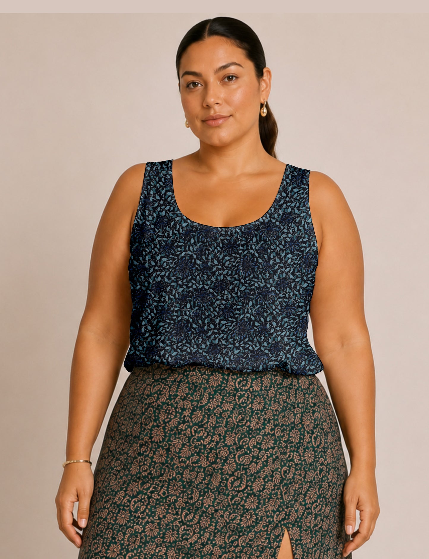 Sleeveless blouse - Blue Leaves