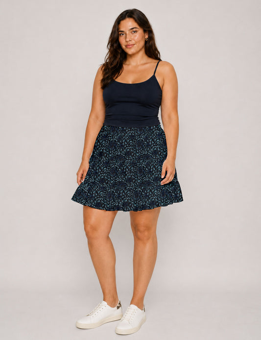 Short tiered skirt - Blue Leaves