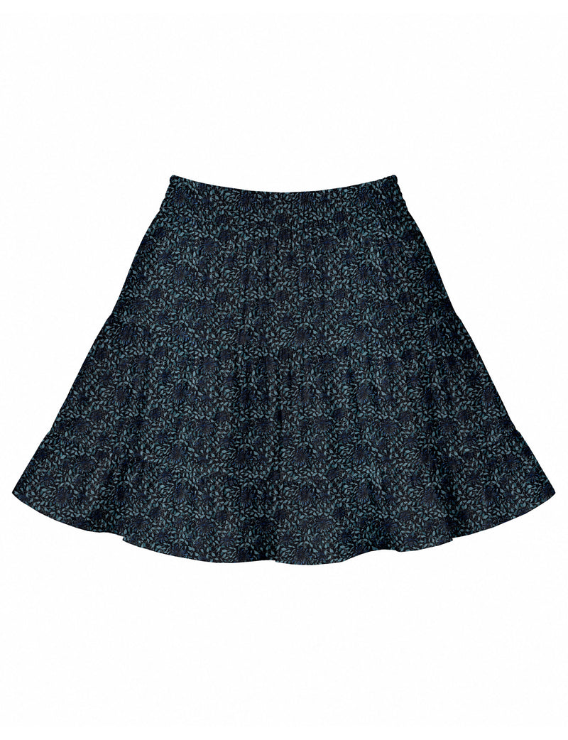 Short tiered skirt - Blue Leaves