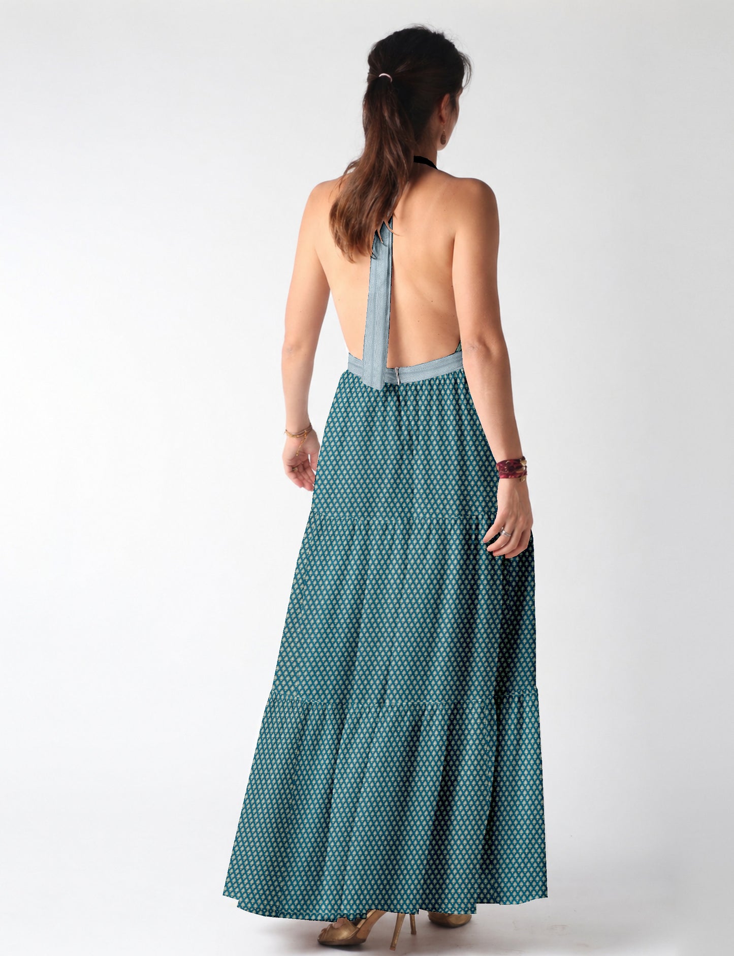 Flowy maxi tiered dress for vacations, brunch, and evening wear