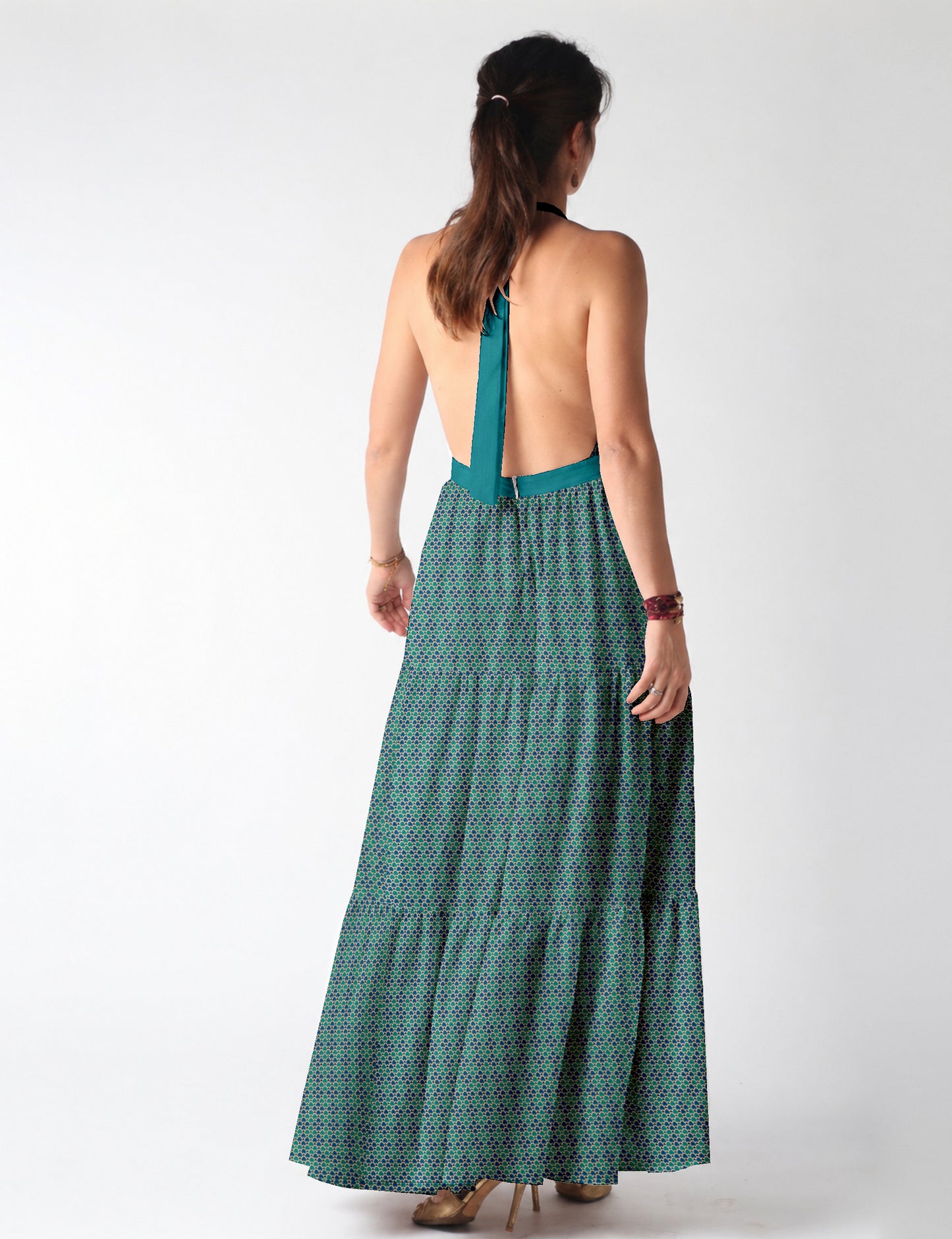 Flowy maxi tiered dress for vacations, brunch, and evening wear