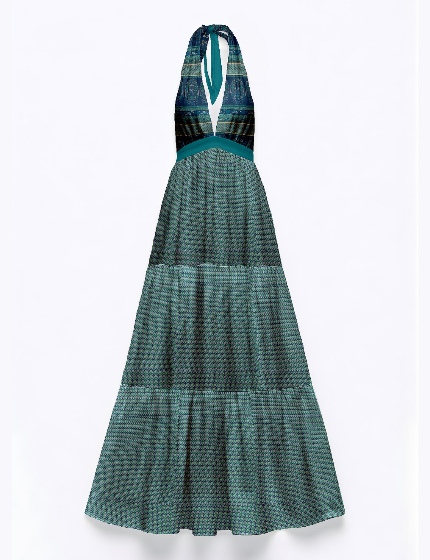 Halter neck maxi dress with tiered layers and elasticated back