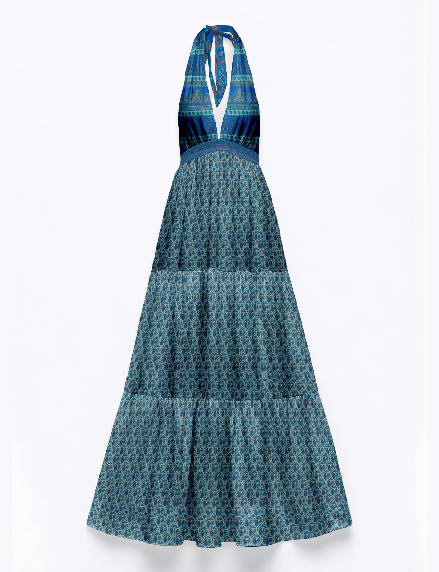 Halter neck maxi dress with tiered layers and elasticated back