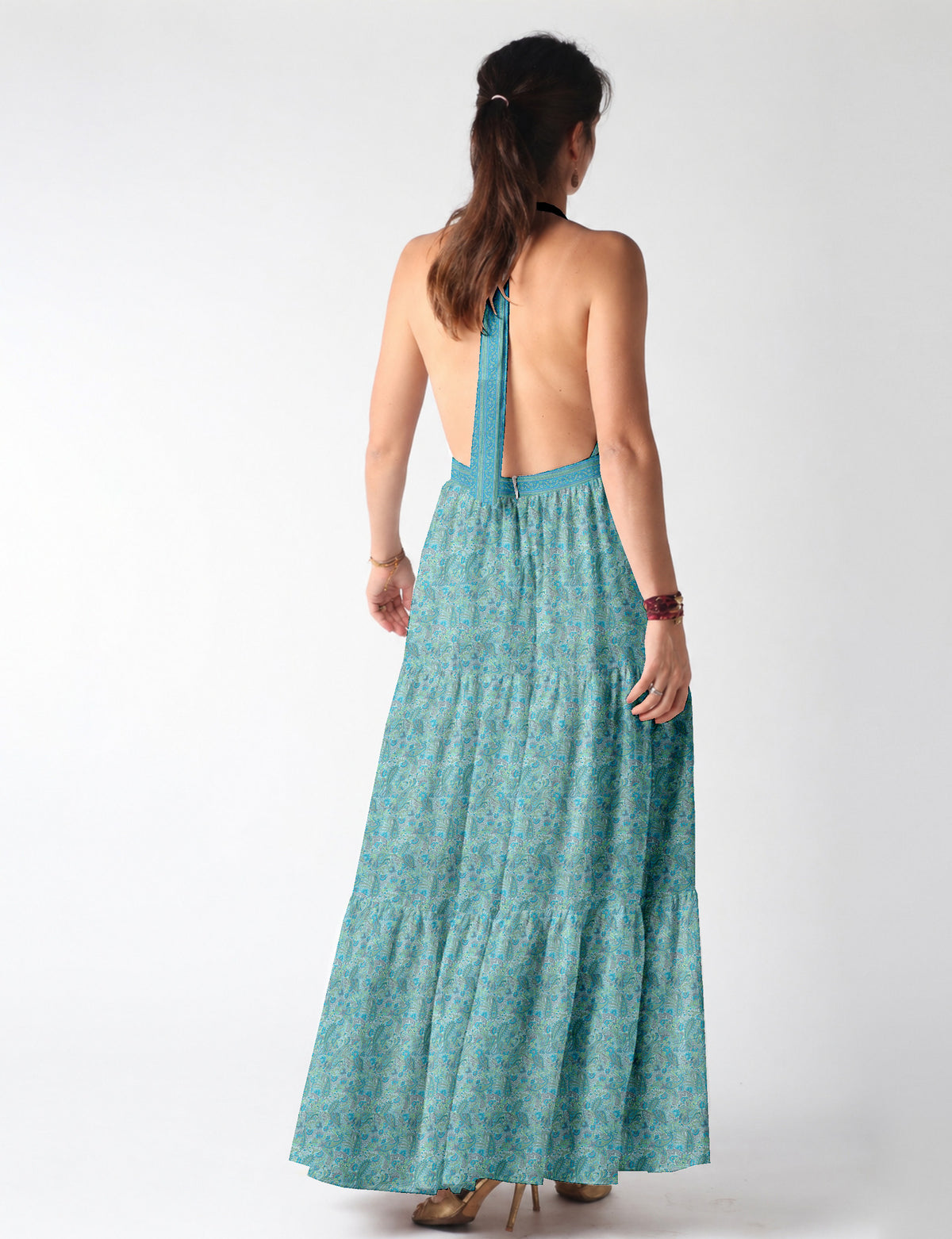 Flowy maxi tiered dress for vacations, brunch, and evening wear