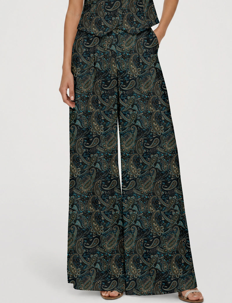 Wide leg pleated trouser - Blue Paisley