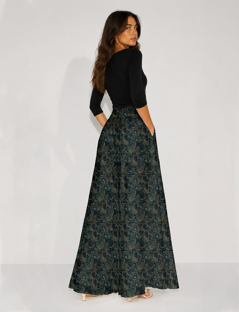 Wide Leg Palazzo Trousers - Blue Paisley