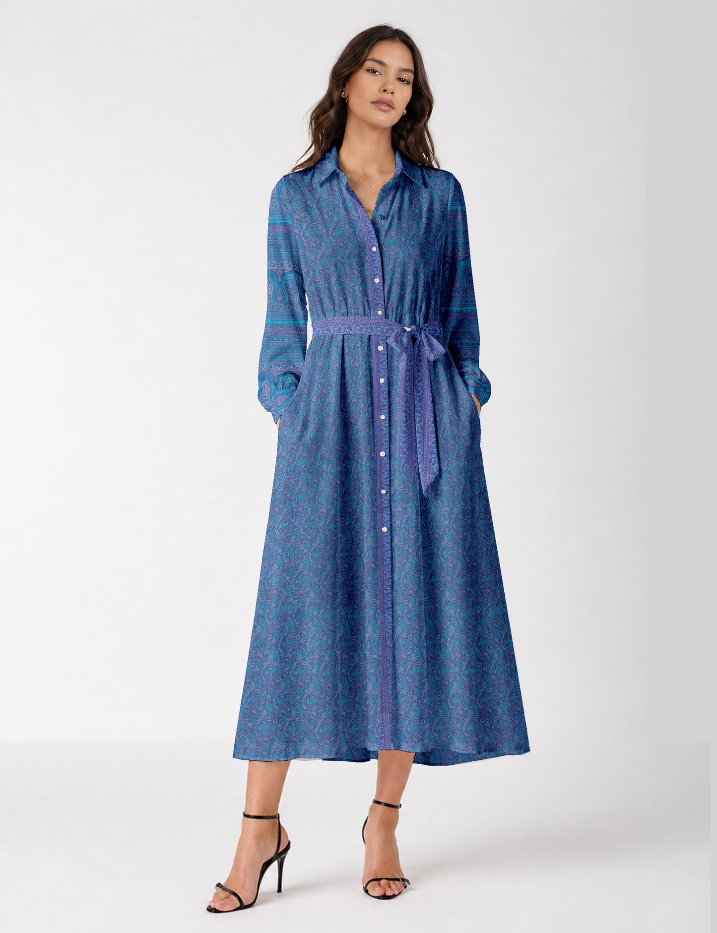 Long shirt dress - Blue Paisley