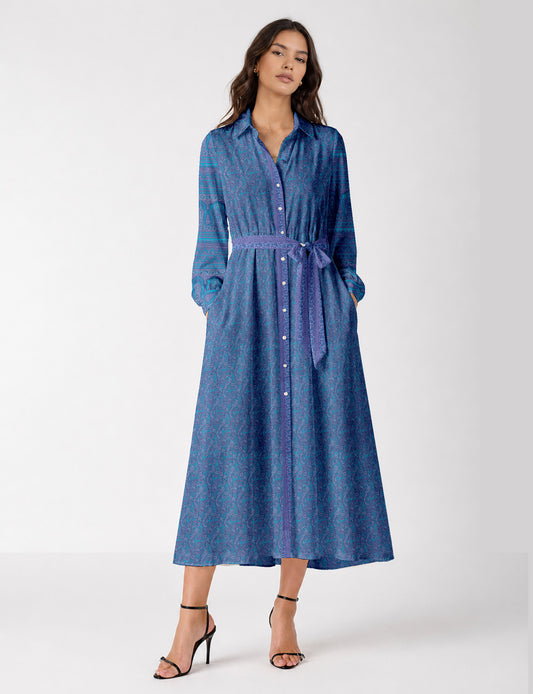 Long shirt dress - Blue Paisley