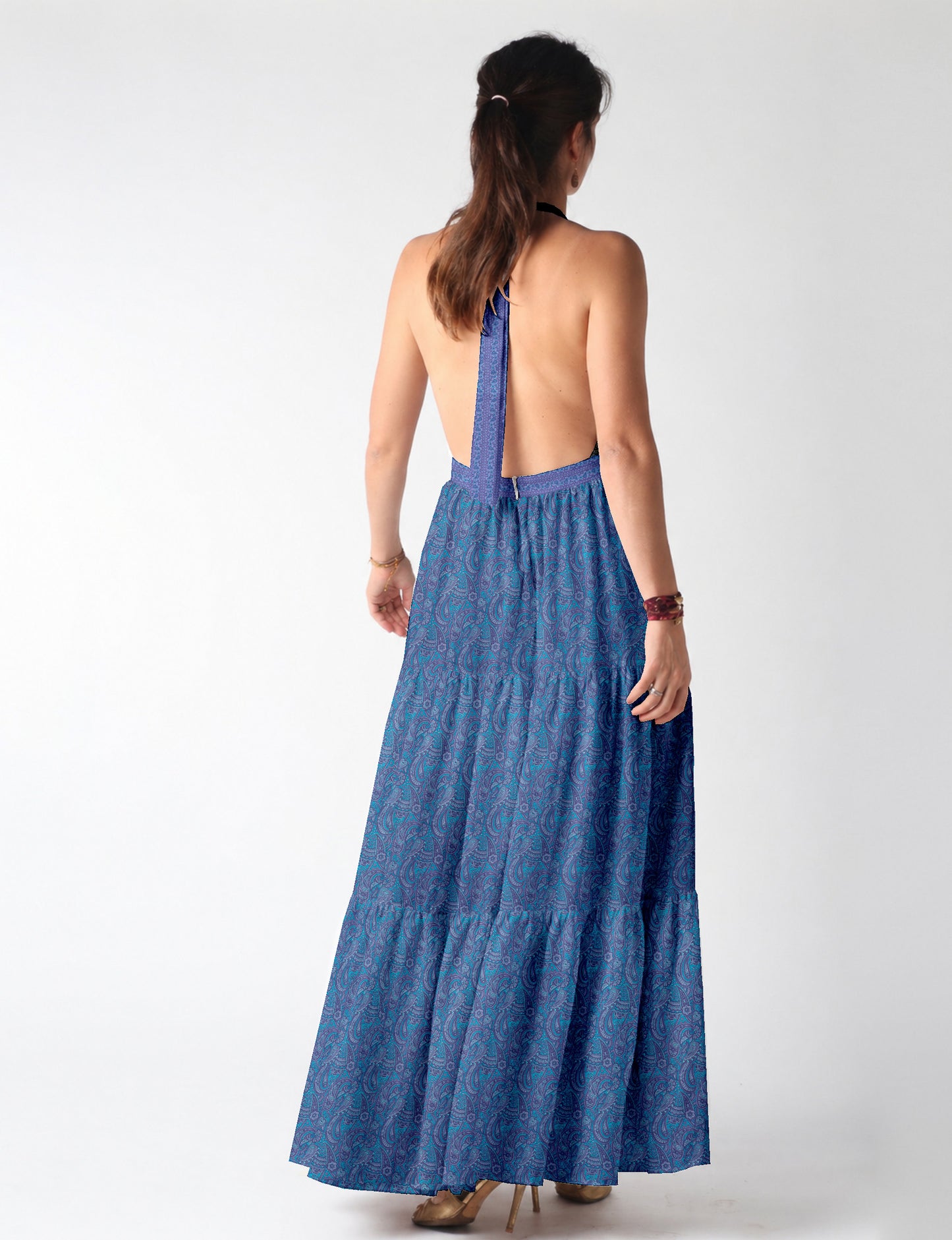 Flowy maxi tiered dress for vacations, brunch, and evening wear