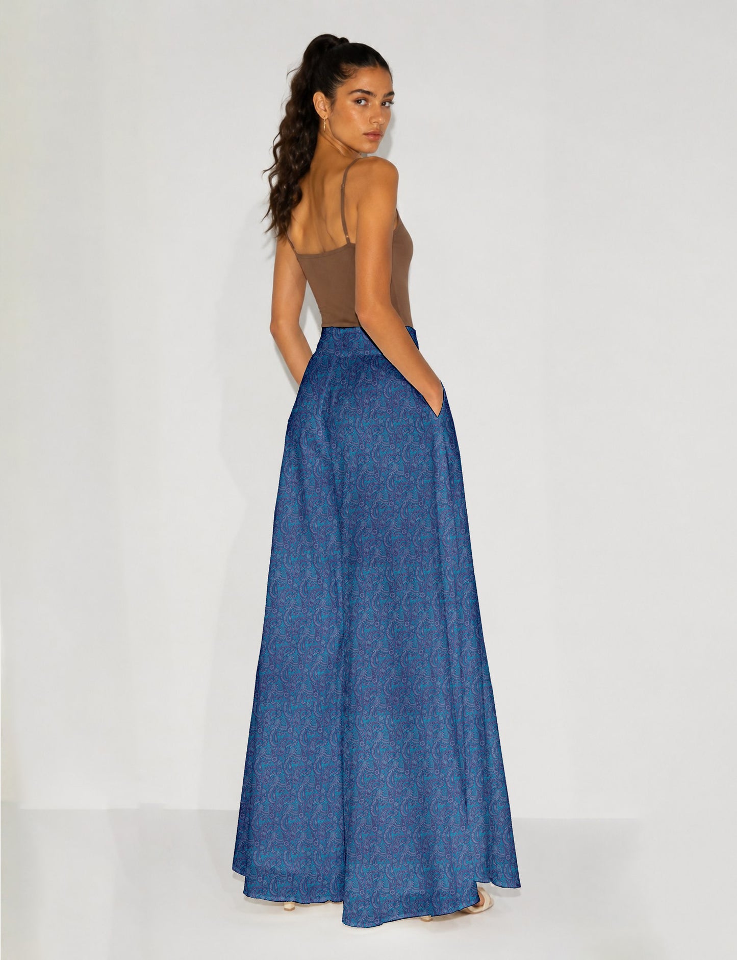 Wide Leg Palazzo Trousers - Blue Paisley