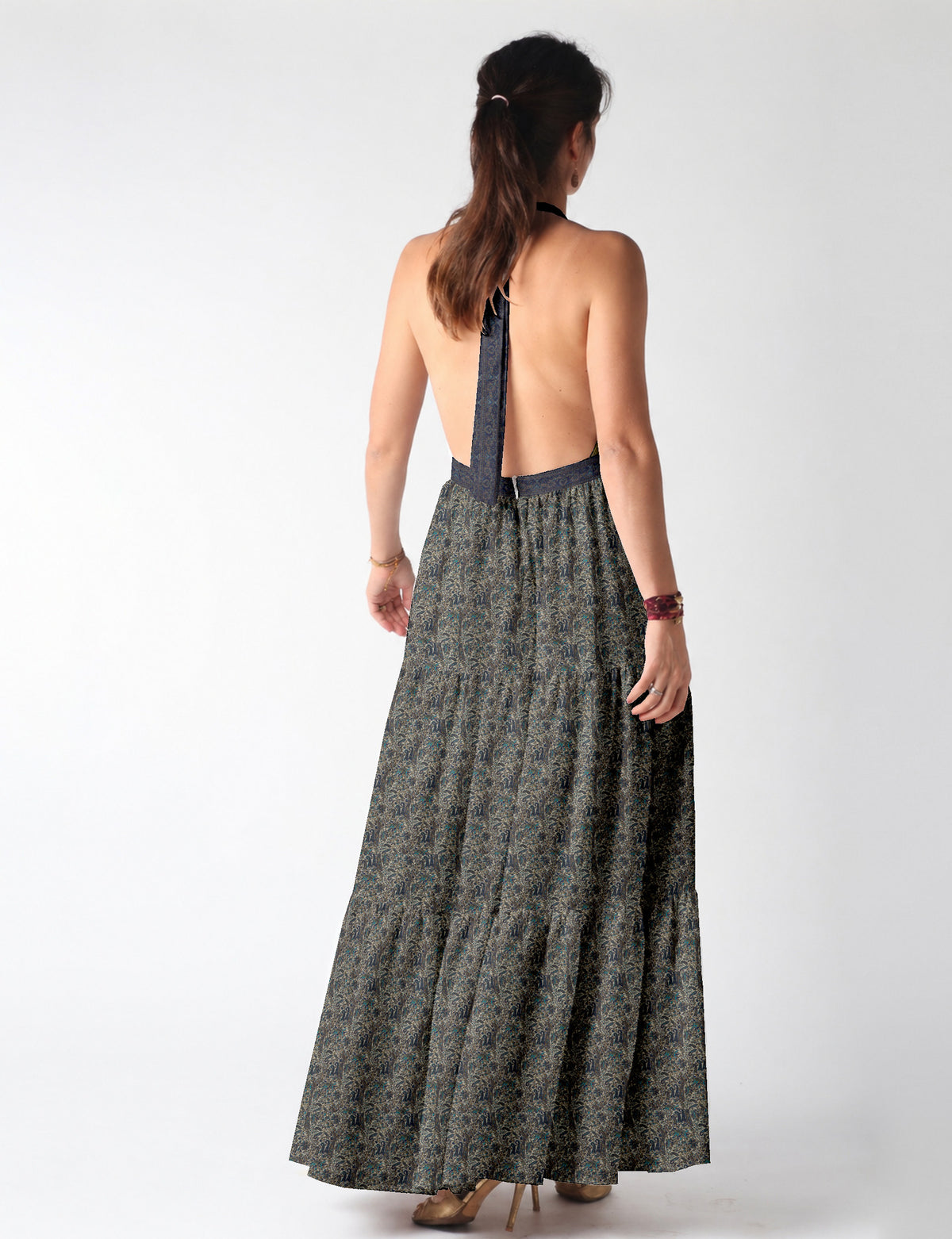 Flowy maxi tiered dress for vacations, brunch, and evening wear
