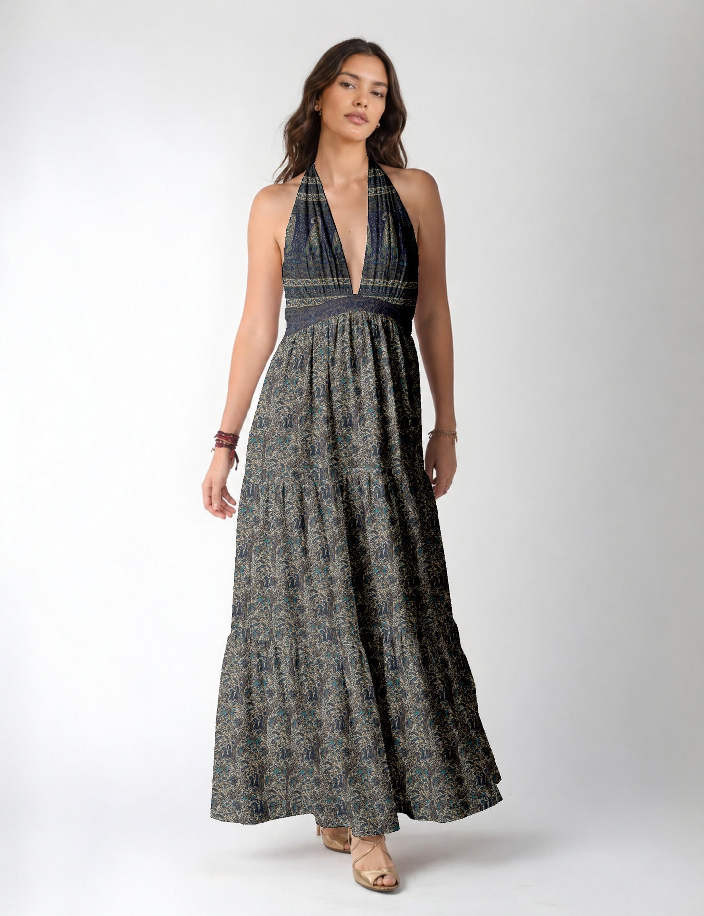 Flowy maxi tiered dress for vacations, brunch, and evening wear