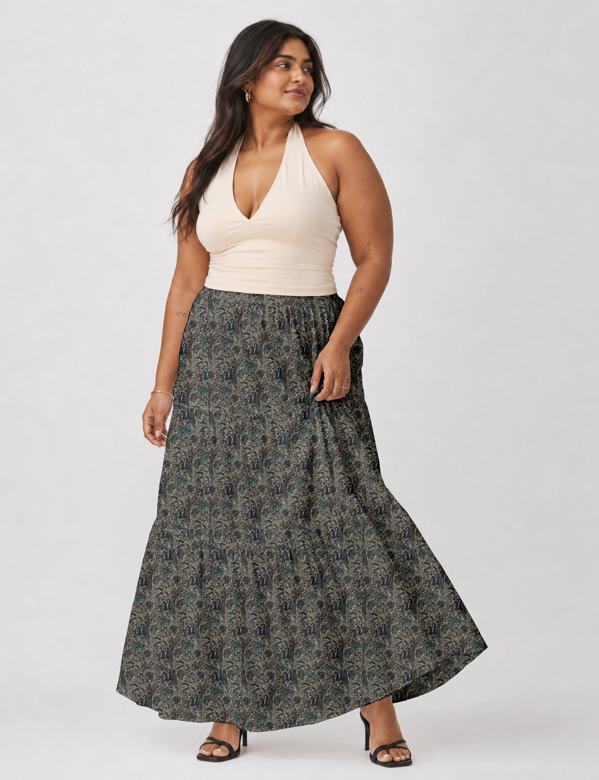 Midi Tiered Skirt - Blue Paisley