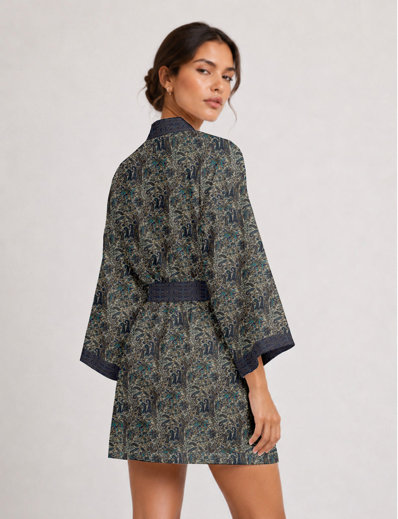 Short kimono robe - Blue Paisley