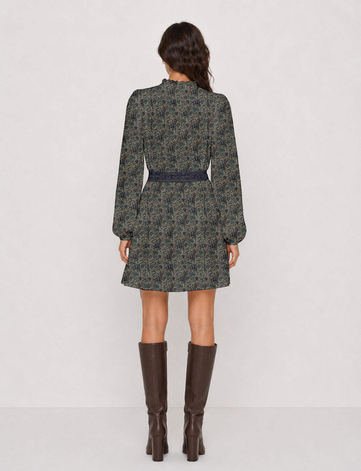 Swing dress with belt - Blue Paisley