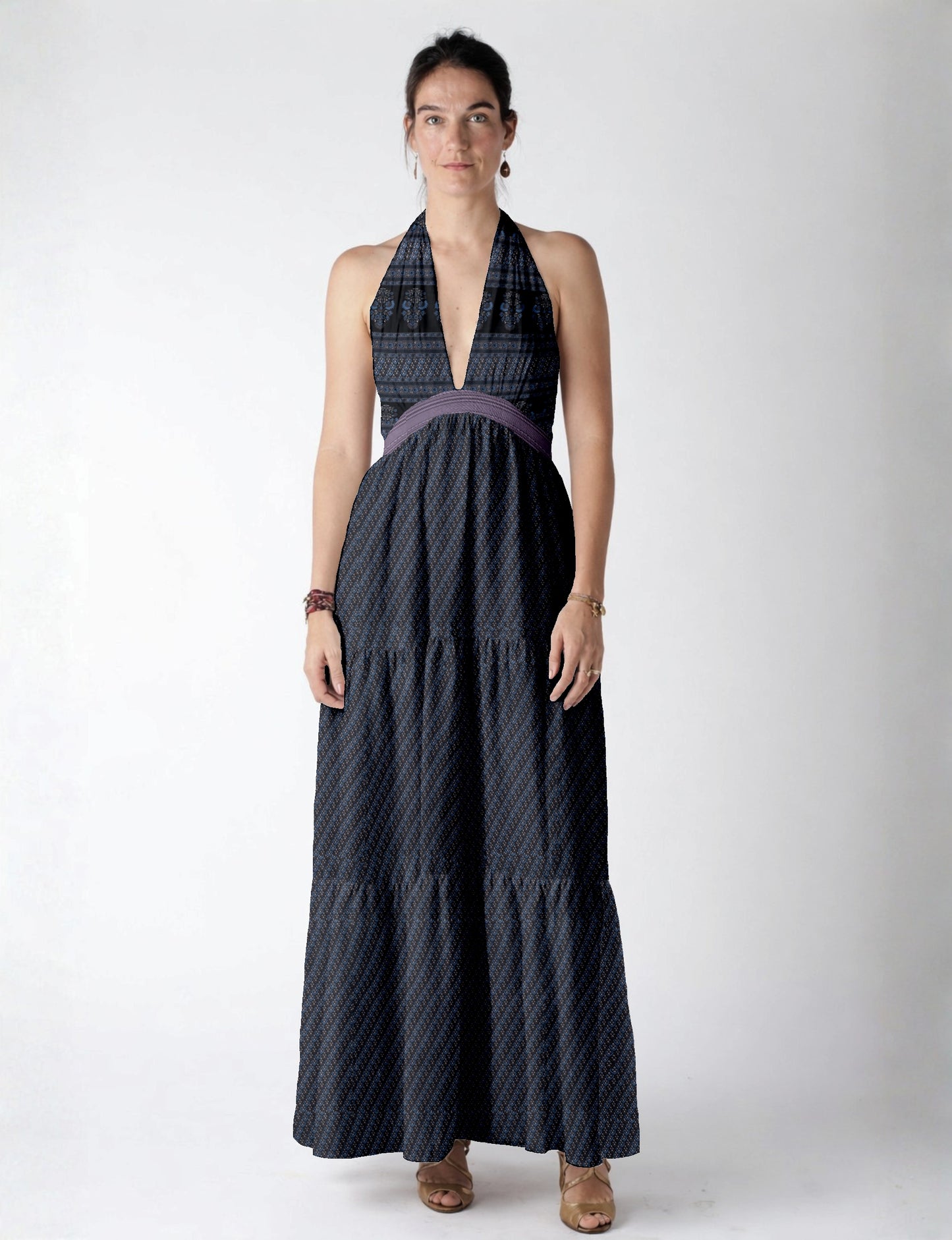 Flowy maxi tiered dress for vacations, brunch, and evening wear