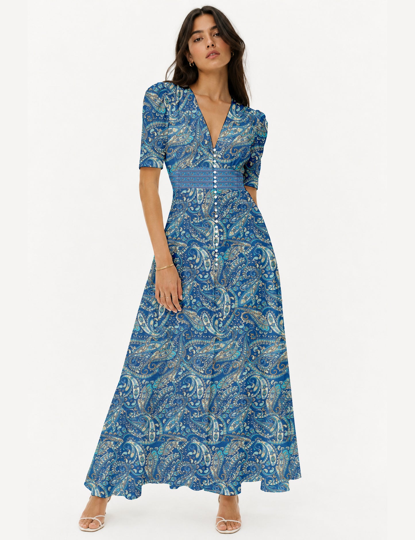 Maxi romantic dress - Blue Paisley